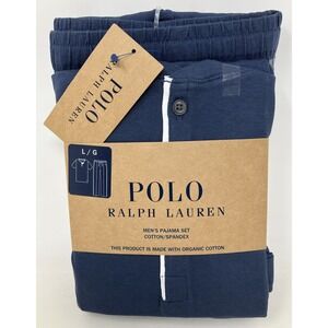 Polo Ralph Lauren 2 Piece Henley & Pants Pajama Set Sz Large Blue Organic Cotton